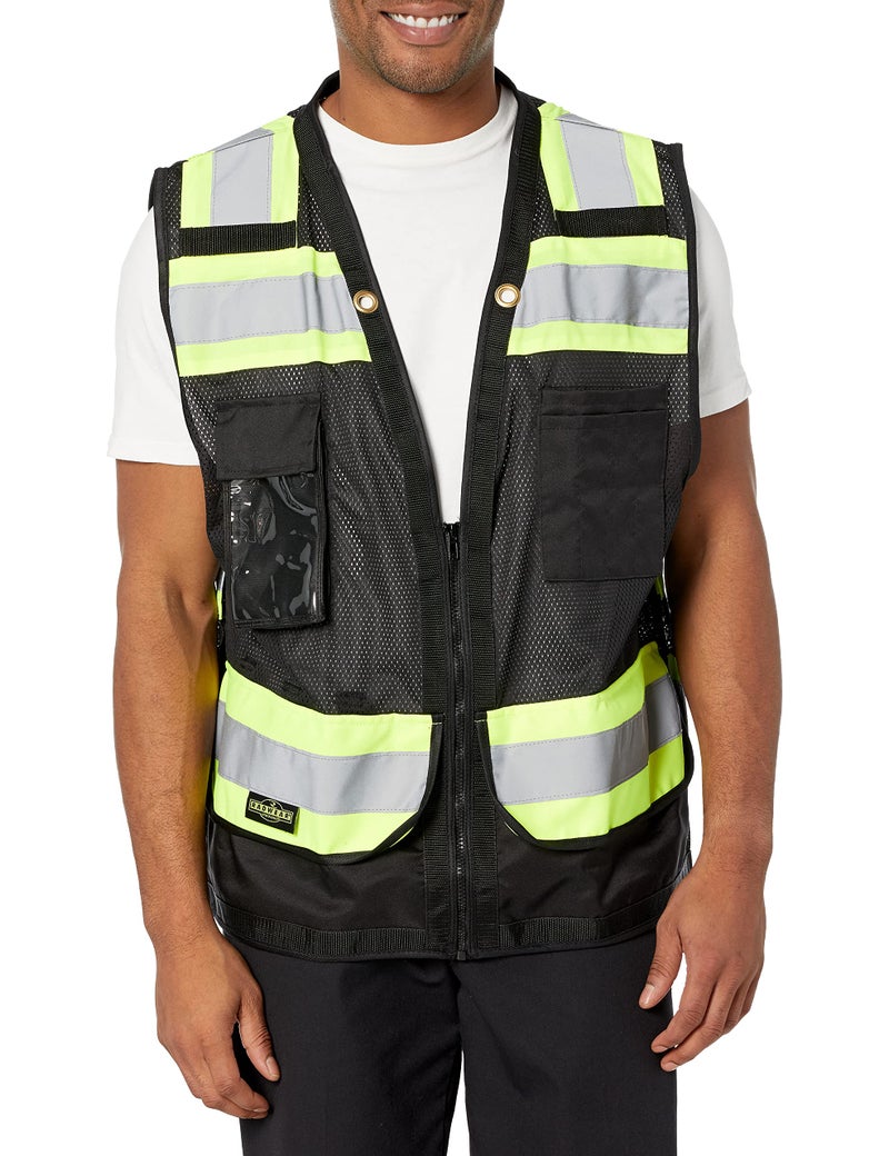 Radians Type O Class 1 Heavy Duty Surveyor Safety Vest with Zipper, black (SV59-1ZBM-L) - Image 1